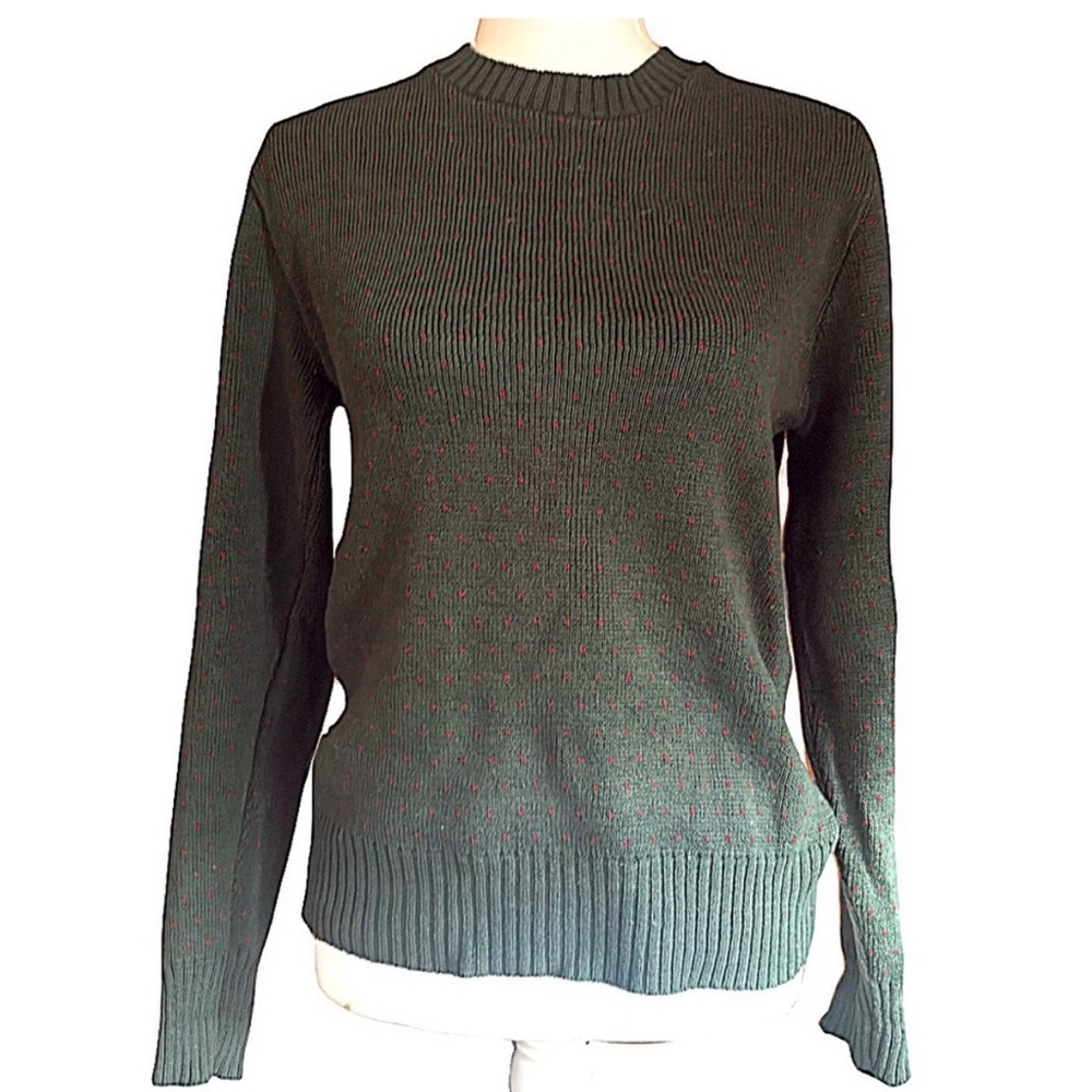 Lands’ End 100% Cotton olive with pink‎ Dot Knit Sweater – Women’s Small